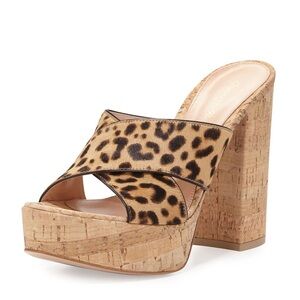 Gianvito Rossi Cassie Calf-Hair Crisscross Platform Sandals, Leopard Size 38/8